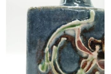 河井寛次郎　呉洲(呉須)　高さ 約24cm　堂々とした存在感と温かみを感じる花扁壷(扁壺、花瓶、花生、花入、花器、フラワーベース、共箱付)(R-084494)