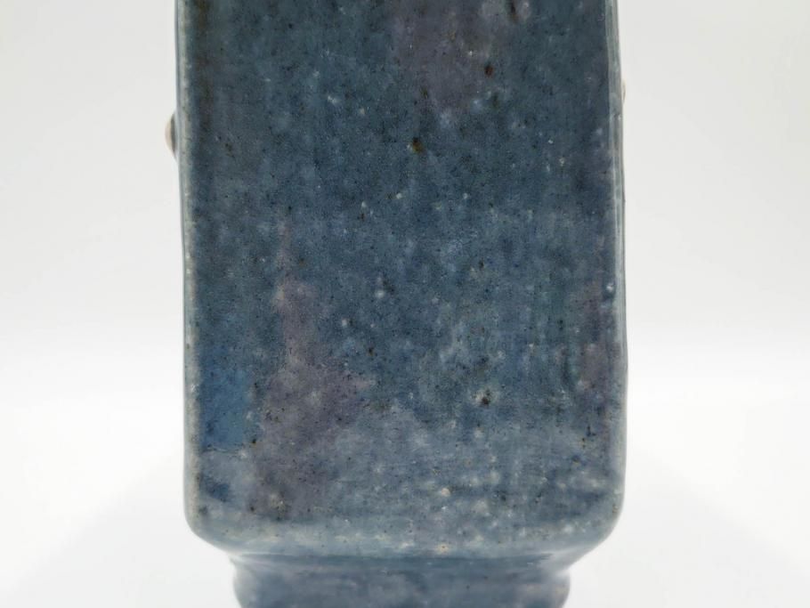 河井寛次郎　呉洲(呉須)　高さ 約24cm　堂々とした存在感と温かみを感じる花扁壷(扁壺、花瓶、花生、花入、花器、フラワーベース、共箱付)(R-084494)