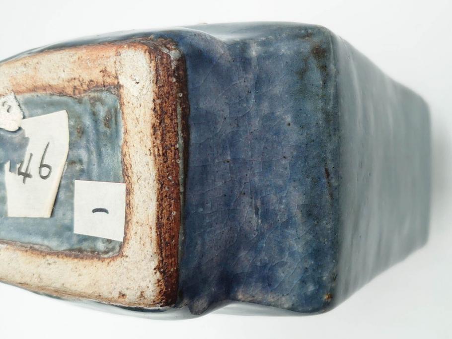 河井寛次郎　呉洲(呉須)　高さ 約24cm　堂々とした存在感と温かみを感じる花扁壷(扁壺、花瓶、花生、花入、花器、フラワーベース、共箱付)(R-084494)