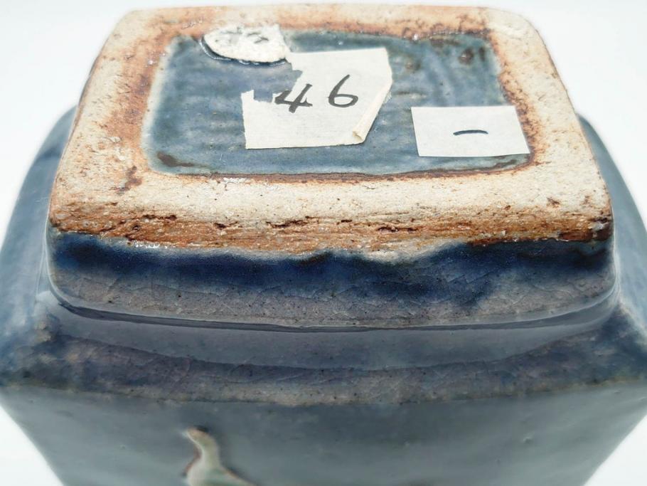 河井寛次郎　呉洲(呉須)　高さ 約24cm　堂々とした存在感と温かみを感じる花扁壷(扁壺、花瓶、花生、花入、花器、フラワーベース、共箱付)(R-084494)