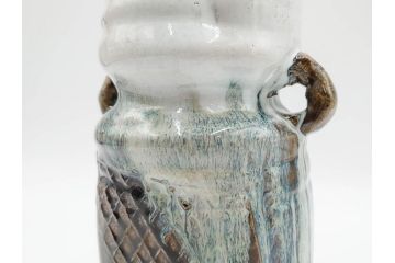 中里重利　朝鮮唐津　高さ 約23cm　力強くも繊細な美しさを放つ花入(耳付、花瓶、花生、花器、共箱付)(R-084495)