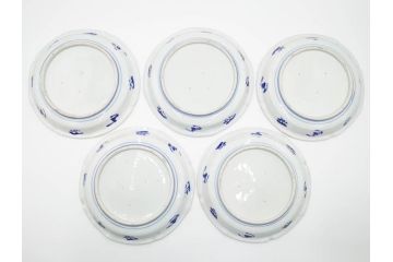 明治期　伊万里　図変わり　染付　唐子　色絵　約23cm　7.4寸　中皿5枚セット(R-084501)