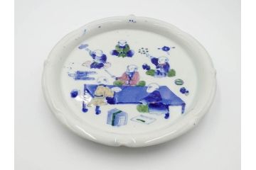 明治期　伊万里　図変わり　染付　唐子　色絵　約23cm　7.4寸　中皿5枚セット(R-084501)