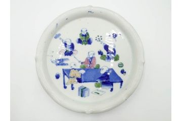 明治期　伊万里　図変わり　染付　唐子　色絵　約23cm　7.4寸　中皿5枚セット(R-084501)