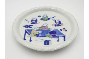 明治期　伊万里　図変わり　染付　唐子　色絵　約23cm　7.4寸　中皿5枚セット(R-084501)