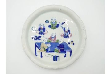 明治期　伊万里　図変わり　染付　唐子　色絵　約23cm　7.4寸　中皿5枚セット(R-084501)