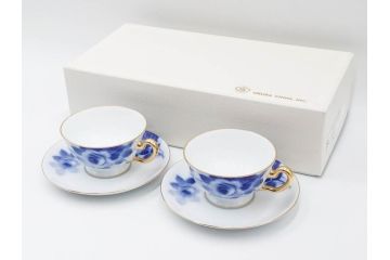大倉陶園(OKURA、OAC)　ブルーローズ　上品な雰囲気のティーカップ&ソーサー2客セット(R-084502)