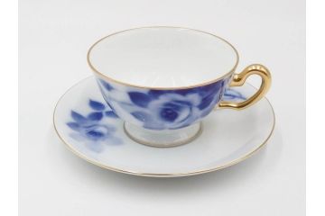 大倉陶園(OKURA、OAC)　ブルーローズ　上品な雰囲気のティーカップ&ソーサー2客セット(R-084502)