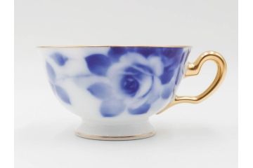 大倉陶園(OKURA、OAC)　ブルーローズ　上品な雰囲気のティーカップ&ソーサー2客セット(R-084502)