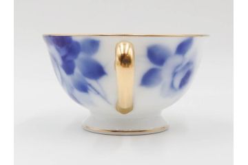 大倉陶園(OKURA、OAC)　ブルーローズ　上品な雰囲気のティーカップ&ソーサー2客セット(R-084502)
