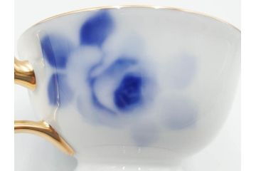 大倉陶園(OKURA、OAC)　ブルーローズ　上品な雰囲気のティーカップ&ソーサー2客セット(R-084502)