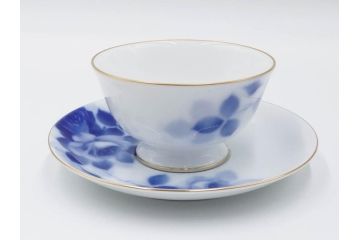 大倉陶園(OKURA、OAC)　ブルーローズ　上品な雰囲気のティーカップ&ソーサー2客セット(R-084502)