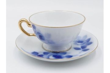 大倉陶園(OKURA、OAC)　ブルーローズ　上品な雰囲気のティーカップ&ソーサー2客セット(R-084502)