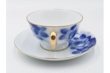 大倉陶園(OKURA、OAC)　ブルーローズ　上品な雰囲気のティーカップ&ソーサー2客セット(R-084502)