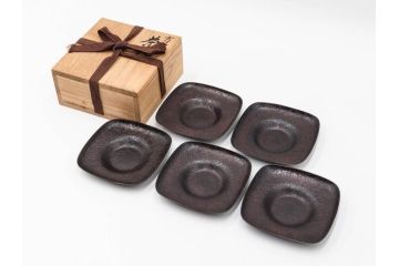 高橋重弘　総重量 約325g　和の味わいを感じる方容茶托5客セット(R-084503)
