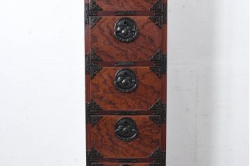 中古　美品　岩谷堂箪笥　希少サイズ!!　力強い杢目と立派な金具が存在感を放つ7段立たんす(縦型、和タンス、整理箪笥、収納箪笥、サイドチェスト)(R-084515)