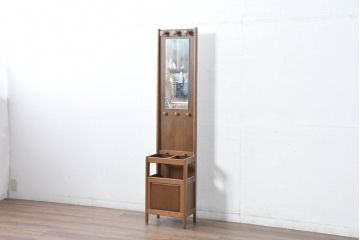 中古　カリモク家具(karimoku)　レトロな佇まいが魅力的なミラー付き傘立て(ホールスタンド、アンブレラスタンド、帽子掛け、ハンガーラック、店舗什器)(R-084520)