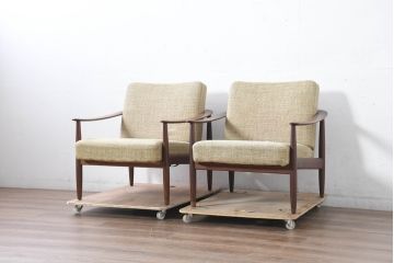 デンマークビンテージ　France&Son(フランス&サン)　Grete Jalk(グレーテ・ヤルク)デザイン　チーク材　1人掛けソファ2脚セット　(R-084524)