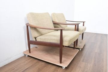 デンマークビンテージ　France&Son(フランス&サン)　Grete Jalk(グレーテ・ヤルク)デザイン　チーク材　1人掛けソファ2脚セット　(R-084524)