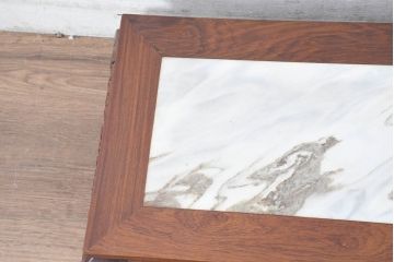 中古　上手物!!　花梨(カリン)材　龍透かし　大理石と天板彫刻が見事な花台　(R-084531)