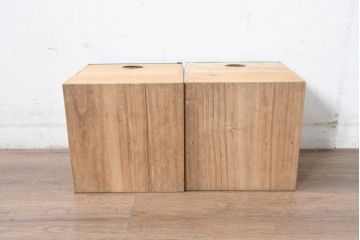 和製ビンテージ　黒柿縁　桐材　和モダンな雰囲気漂う角火鉢2点セット(木製火鉢、手あぶり、ヴィンテージ)(R-084538)