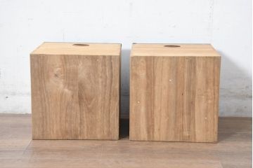 和製ビンテージ　黒柿縁　桐材　和モダンな雰囲気漂う角火鉢2点セット(木製火鉢、手あぶり、ヴィンテージ)(R-084539)