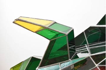 中古　特大1メートル超　希少!!　作家物!!　ステンドグラス芸術家　伊藤誠二　大作!!重厚な存在感と繊細な色彩美を兼ね備えた大型アートオブジェのフロア照明　定価約300万円　(R-084542)