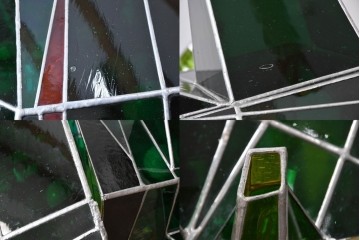 中古　特大1メートル超　希少!!　作家物!!　ステンドグラス芸術家　伊藤誠二　大作!!重厚な存在感と繊細な色彩美を兼ね備えた大型アートオブジェのフロア照明　定価約300万円　(R-084542)