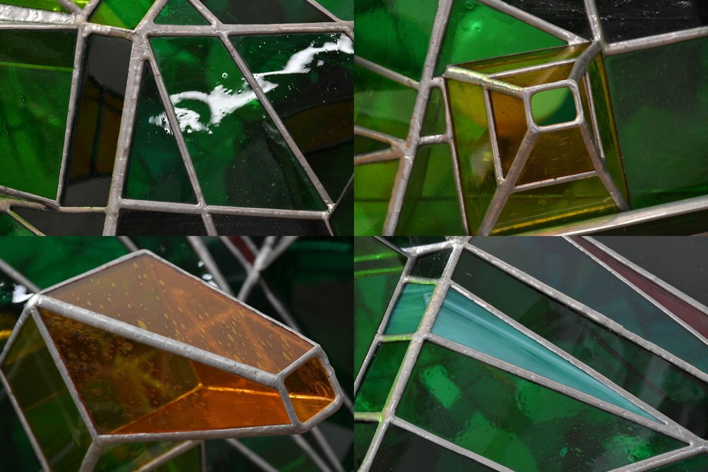 中古　特大1メートル超　希少!!　作家物!!　ステンドグラス芸術家　伊藤誠二　大作!!重厚な存在感と繊細な色彩美を兼ね備えた大型アートオブジェのフロア照明　定価約300万円　(R-084542)