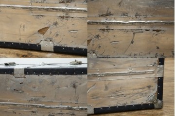 和製ビンテージ　お部屋のアクセントになるジュラルミン船トランク(ジュラルミントランク、舟トランク、アルミトランク、収納、ディスプレイ、ヴィンテージ)(R-084545)