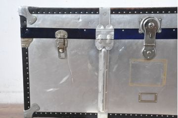 和製ビンテージ　お部屋のアクセントになるジュラルミン船トランク(ジュラルミントランク、舟トランク、アルミトランク、収納、ディスプレイ、ヴィンテージ)(R-084546)