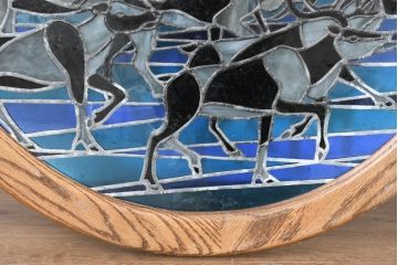 中古　希少!!　作家物!!　ステンドグラス芸術家　伊藤誠二　ステンドグラスのウォールアートパネル・トナカイ(オブジェ、壁飾り)(定価約30万円)(R-084553)