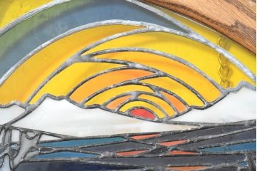 中古　希少!!　作家物!!　ステンドグラス芸術家　伊藤誠二　ステンドグラスのウォールアートパネル・トナカイ(オブジェ、壁飾り)(定価約30万円)(R-084553)