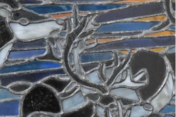中古　希少!!　作家物!!　ステンドグラス芸術家　伊藤誠二　ステンドグラスのウォールアートパネル・トナカイ(オブジェ、壁飾り)(定価約30万円)(R-084553)