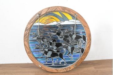 中古　希少!!　作家物!!　ステンドグラス芸術家　伊藤誠二　ステンドグラスのウォールアートパネル・トナカイ(オブジェ、壁飾り)(定価約30万円)(R-084553)