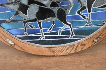 中古　希少!!　作家物!!　ステンドグラス芸術家　伊藤誠二　ステンドグラスのウォールアートパネル・トナカイ(オブジェ、壁飾り)(定価約30万円)(R-084553)