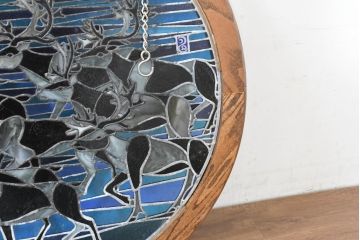 中古　希少!!　作家物!!　ステンドグラス芸術家　伊藤誠二　ステンドグラスのウォールアートパネル・トナカイ(オブジェ、壁飾り)(定価約30万円)(R-084553)
