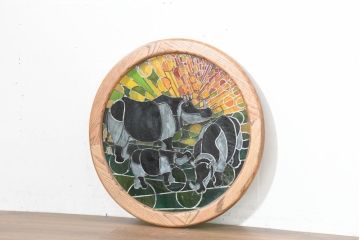 中古　希少!!　作家物!!　ステンドグラス芸術家　伊藤誠二　ステンドグラスのウォールアートパネル・サイ(オブジェ、壁飾り)(定価約30万円)(R-084554)