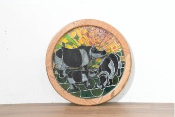 中古　希少!!　作家物!!　ステンドグラス芸術家　伊藤誠二　ステンドグラスのウォールアートパネル・サイ(オブジェ、壁飾り)(定価約30万円)(R-084554)