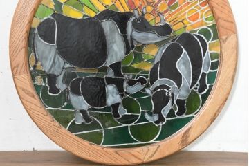 中古　希少!!　作家物!!　ステンドグラス芸術家　伊藤誠二　ステンドグラスのウォールアートパネル・サイ(オブジェ、壁飾り)(定価約30万円)(R-084554)