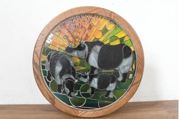 中古　希少!!　作家物!!　ステンドグラス芸術家　伊藤誠二　ステンドグラスのウォールアートパネル・サイ(オブジェ、壁飾り)(定価約30万円)(R-084554)