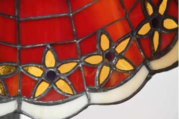 中古　希少!!　作家物!!　ステンドグラス芸術家　伊藤誠二　丁寧に作りこまれた花模様のデスクスタンド(テーブルランプ、テーブルスタンド、卓上照明、卓上ランプ、ナイトスタンド)(定価約17万円)(R-084556)