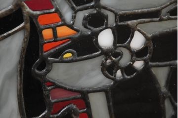 中古　希少!!　作家物!!　ステンドグラス芸術家　伊藤誠二　珍しい和柄(干支・十二支・縁起物)を描いたステンドグラスのウォールアートパネル(オブジェ、壁飾り)(定価約37万円)(R-084557)