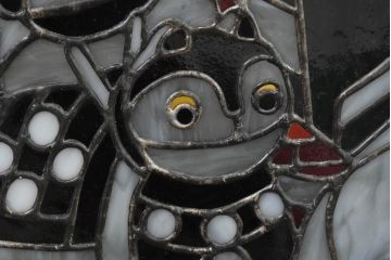中古　希少!!　作家物!!　ステンドグラス芸術家　伊藤誠二　珍しい和柄(干支・十二支・縁起物)を描いたステンドグラスのウォールアートパネル(オブジェ、壁飾り)(定価約37万円)(R-084557)