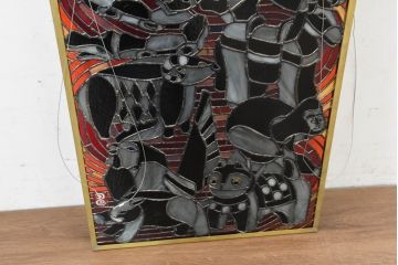 中古　希少!!　作家物!!　ステンドグラス芸術家　伊藤誠二　珍しい和柄(干支・十二支・縁起物)を描いたステンドグラスのウォールアートパネル(オブジェ、壁飾り)(定価約37万円)(R-084557)