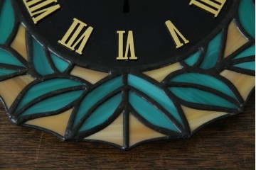 中古　希少!!　作家物!!　ステンドグラス芸術家　伊藤誠二　つがいの梟(フクロウ・ふくろう)　ステンドグラスの壁掛け時計(ウォールクロック)(定価約13万円)(R-084558)