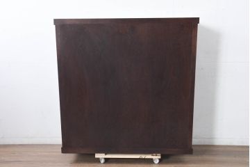 中古　美品!!　栗材　和モダン空間を彩る格子デザインの水屋箪笥(食器棚、戸棚、収納棚、キャビネット)(R-084560)