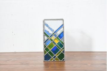 中古　希少!!　作家物!!　ステンドグラス芸術家　伊藤誠二　光を通すカラフルなステンドグラスが美しいキャンドルシェード(ろうそく立て、キャンドルホルダー、造花スタンド、ガラスアート、オブジェ、飾り、置物)(定価約7万円)(R-084563)