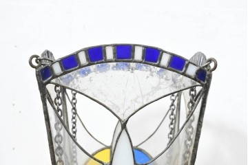 中古　希少!!　作家物!!　ステンドグラス芸術家　伊藤誠二　光と曲線で魅せるステンドグラスのシェード　定価約14万円相当　(R-084568)