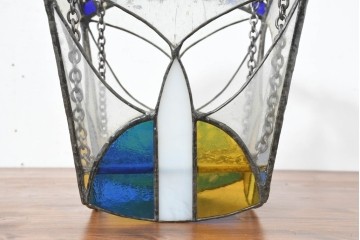 中古　希少!!　作家物!!　ステンドグラス芸術家　伊藤誠二　光と曲線で魅せるステンドグラスのシェード　定価約14万円相当　(R-084568)